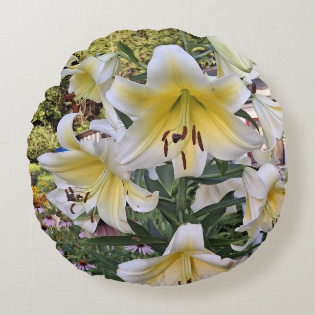 Yellow Lilly Glass Round Pillow (Front)