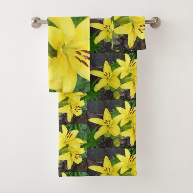 Yellow Lilly Photo Designed Bath Towel Set (Insitu)