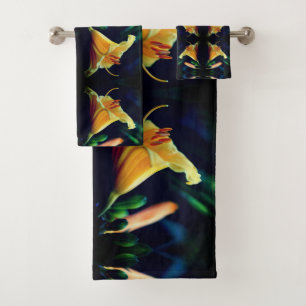 Yellow Lily Flower Abstract Art Shower Bath Towel Set