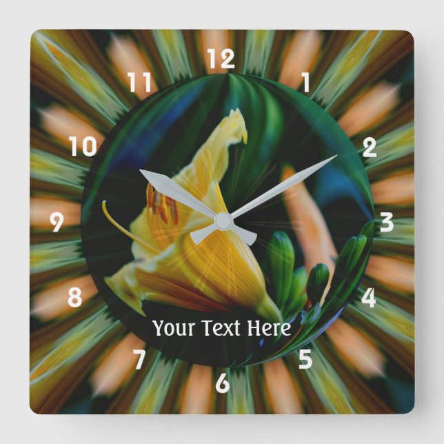 Yellow Lily Flower Abstract Art Square Wall Clock (Front)
