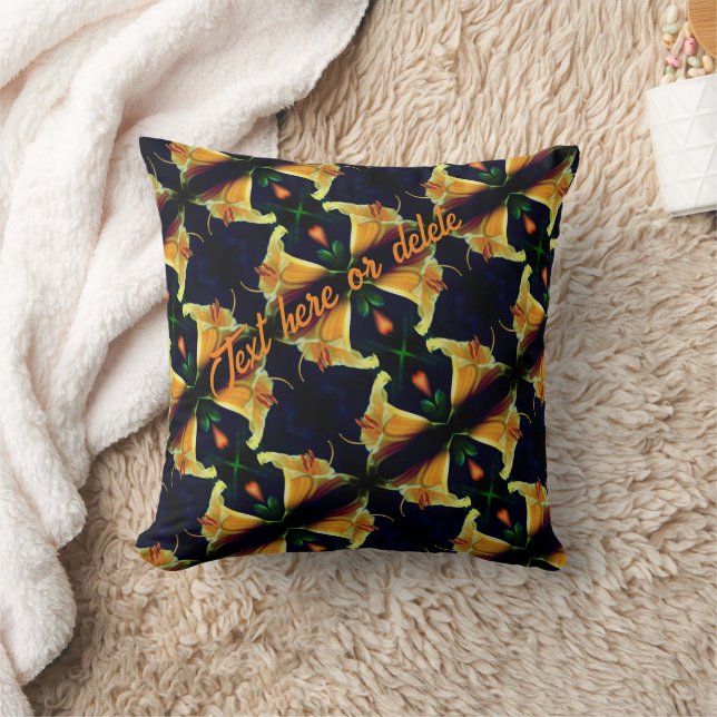 Yellow Lily Flower Abstract Pattern Personalized Throw Pillow (Blanket)