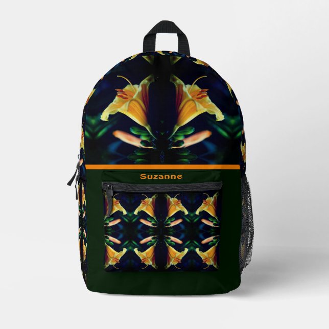 Yellow Lily Flower Abstract Personalized Printed Backpack (Front)