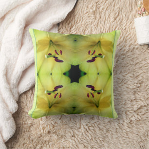 Yellow Lily Flower Up Close Abstract Throw Pillow