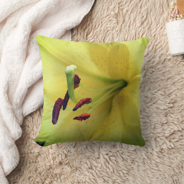 Yellow Lily Flower Up Close   Throw Pillow (Blanket)