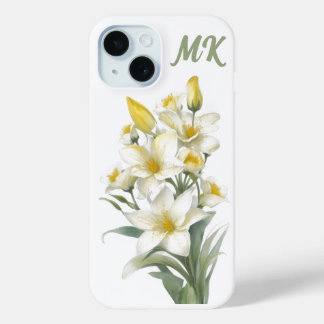 Yellow Lily Flowers Monogram Phone Case