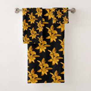Yellow Lily Garden Flowers Bath Towel Set