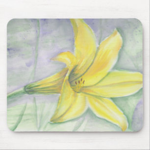 Yellow Lily Painting in Acrylic Mouse Pad