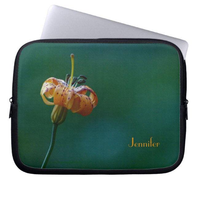 Yellow Lily Wildflower, Name, Floral Computer Laptop Sleeve (Front)