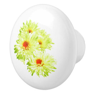 Yellow Lime Daisies,  Ceramic Knob