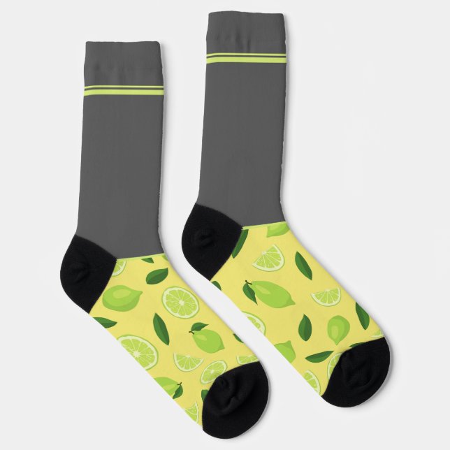 Yellow Lime on Grey Secretly Wild Socks (Right)
