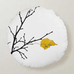 Yellow Lime Tree Leaf Round Pillow