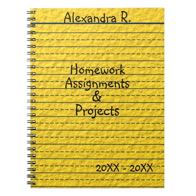 Yellow Lined School Paper Homework Assignments Notebook (Front)