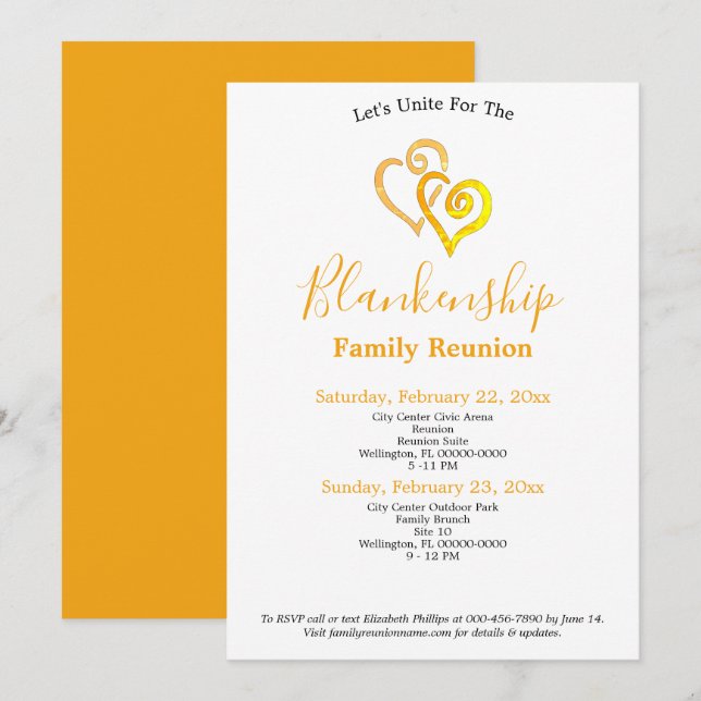 Yellow Linked Hearts Family Reunion Template (Front/Back)