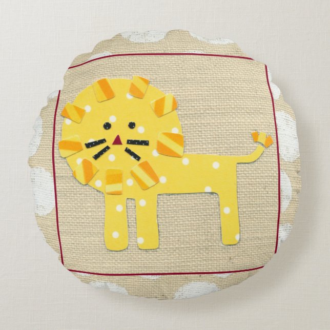 Yellow Lion with White Polka Dots Round Pillow (Front)