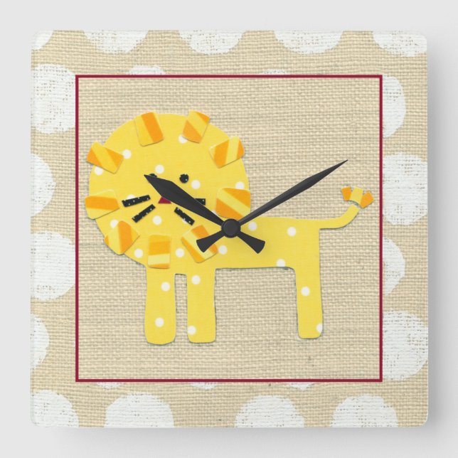 Yellow Lion with White Polka Dots Square Wall Clock (Front)