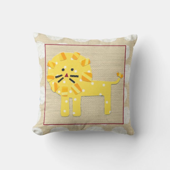 Yellow Lion with White Polka Dots Throw Pillow (Front)