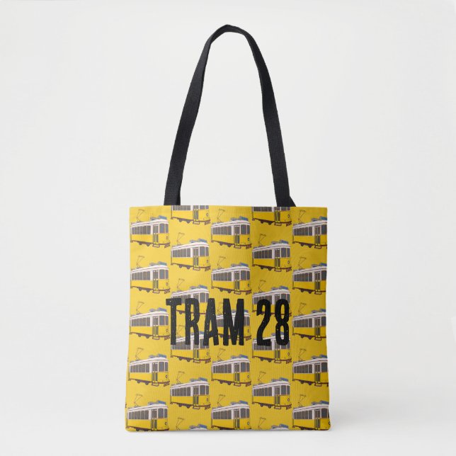 Yellow Lisbon Tram 28 Tote Bag (Front)