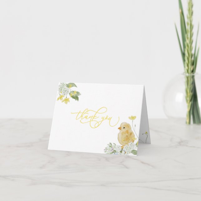 Yellow Little Chick Baby Shower Thank You Card (Front)