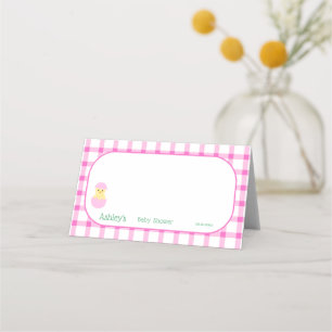 Yellow Little Chick Pink Check border folded Place Card