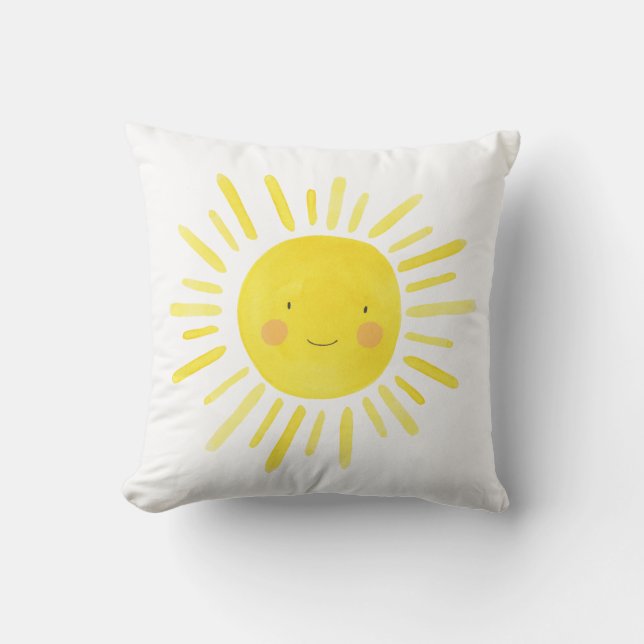 Yellow Little Sunshine Sun Nursery Room Throw Pillow (Front)