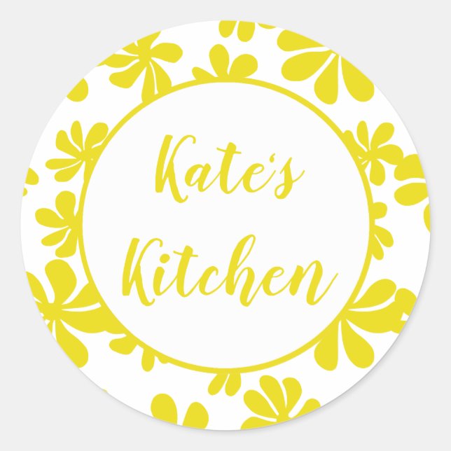 Yellow loopy flowers w/ custom background colour classic round sticker (Front)