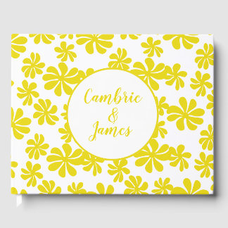 Yellow loopy flowers with custom background colour guest book