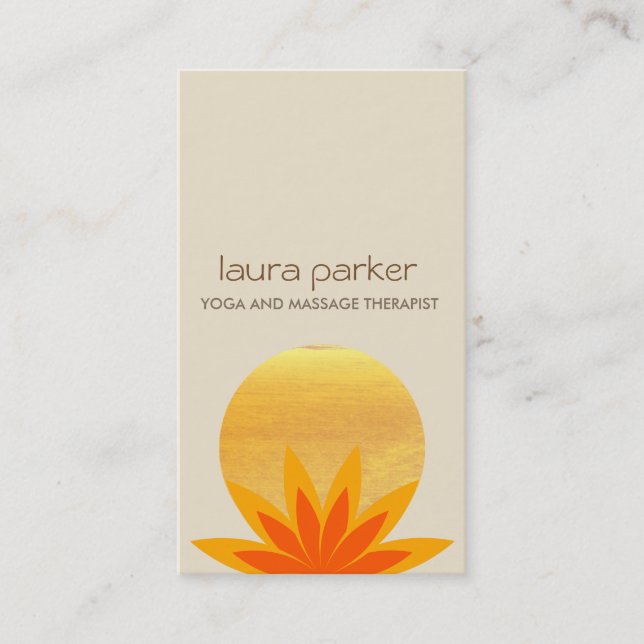 Yellow Lotus Flower Logo Yoga Healing Health Business Card (Front)