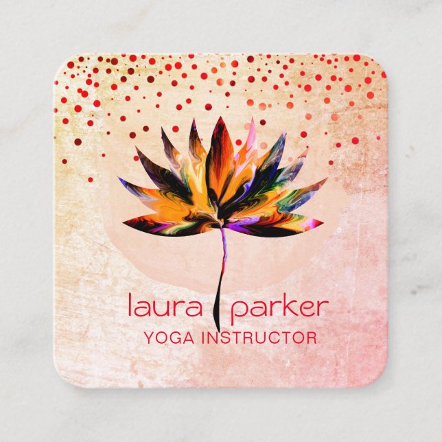 Yellow Lotus Watercolour  Yoga Massage Therapist  Square Business Card (Front)