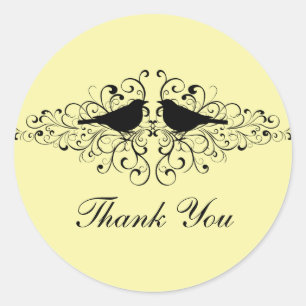 Yellow Love Bird Swirls Thank You Stickers