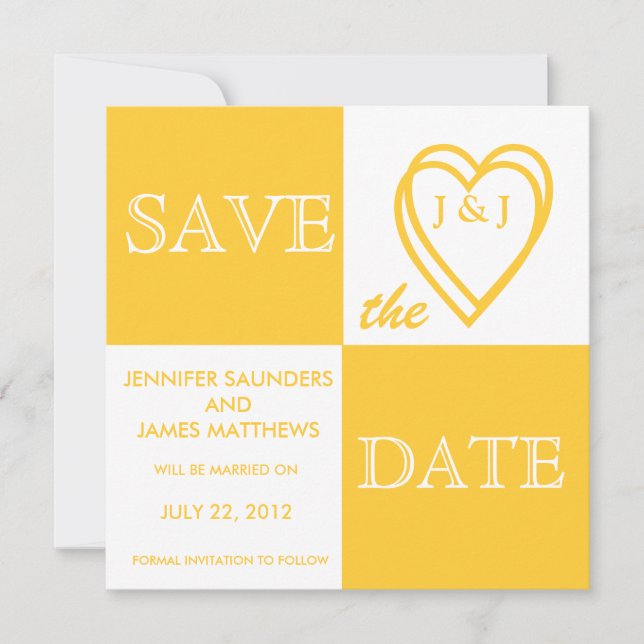 Yellow Love Monograms Enregistrer la carte de date (Devant)