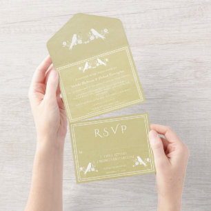 Yellow Lovebird Floral All in One Wedding Invite