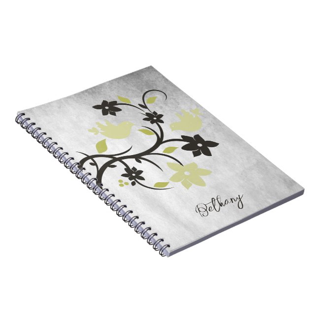 Yellow Lovebirds Personalized Notebook (Right Side)