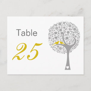 Yellow Lovebirds Whimsical Wedding table numbers Postcard