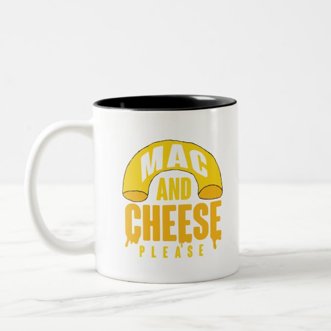 Yellow Macaroni Cheese for kids Mac and Cheese Two-Tone Coffee Mug (Left)