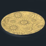 Yellow Magic Vintage Celestial Sun Moon Stars Paper Plate<br><div class="desc">Customize with text if desired</div>