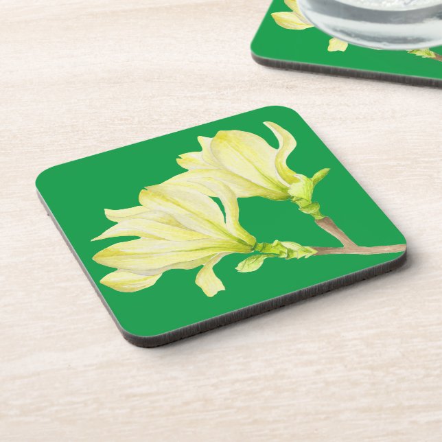 Yellow Magnolias on a Coaster Set (Left Side)