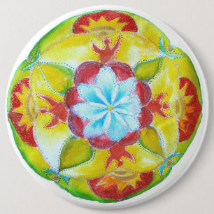 Yellow Mandala Art 6 Inch Round Button