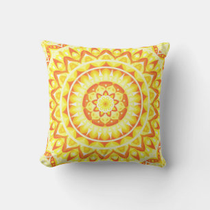 Yellow Mandala Bright Boho Sunshine Decorative Throw Pillow
