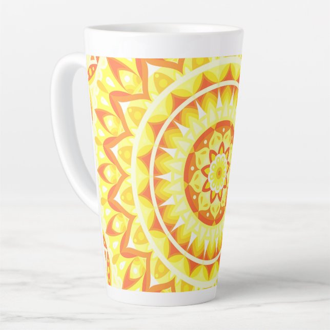 Yellow Mandala Bright Sunshine Boho Pattern Happy Latte Mug (Left Angle)