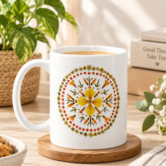 Yellow Mandala Pressed Flower From Original Art Coffee Mug