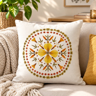 Yellow Mandala Pressed Flower From Original Art Throw Pillow