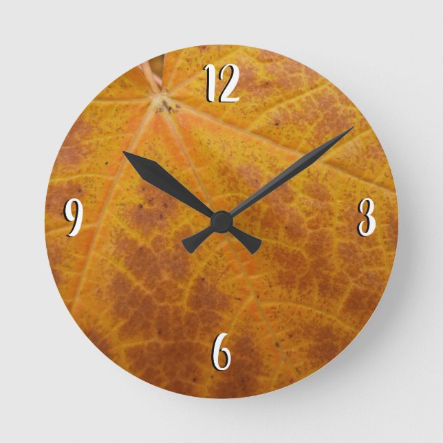 Yellow Maple Leaf Autumn Abstract Nature Round Clock (Front)