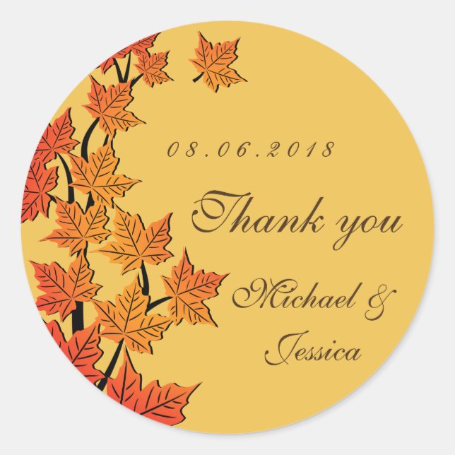 Yellow Maple Leaf Fall Autumn Wedding Sticker (Front)