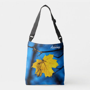 Yellow Maple Leaf On Blue Crossbody Bag