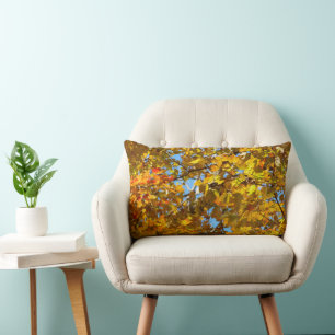 Yellow Maple Leaves and Blue Sky Lumbar Pillow