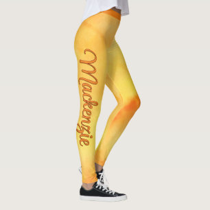 Yellow Marble Abstract with Name in Script Leggings