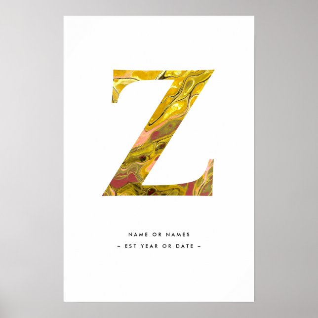 Yellow Marble Letter Z Initial Personalized Art Poster (Front)
