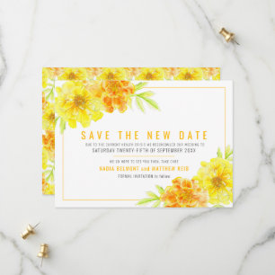 Yellow marigold save the new date wedding save the save the date