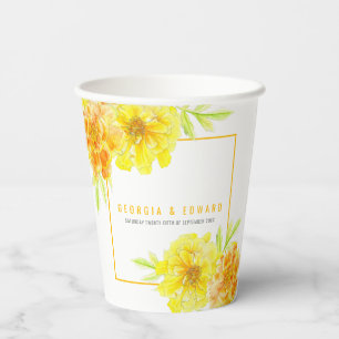 Yellow marigold watercolor flower wedding paper cups