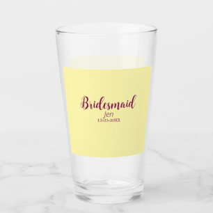 Yellow maroon bridesmaid name date stylish bride t glass